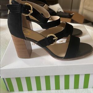 C Wonder Suede  Black Strappy Sandals 8.5M